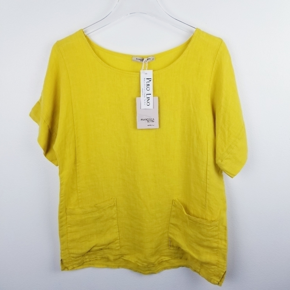 Francesca Bettini Italian Yellow Linen Top NWT size Small